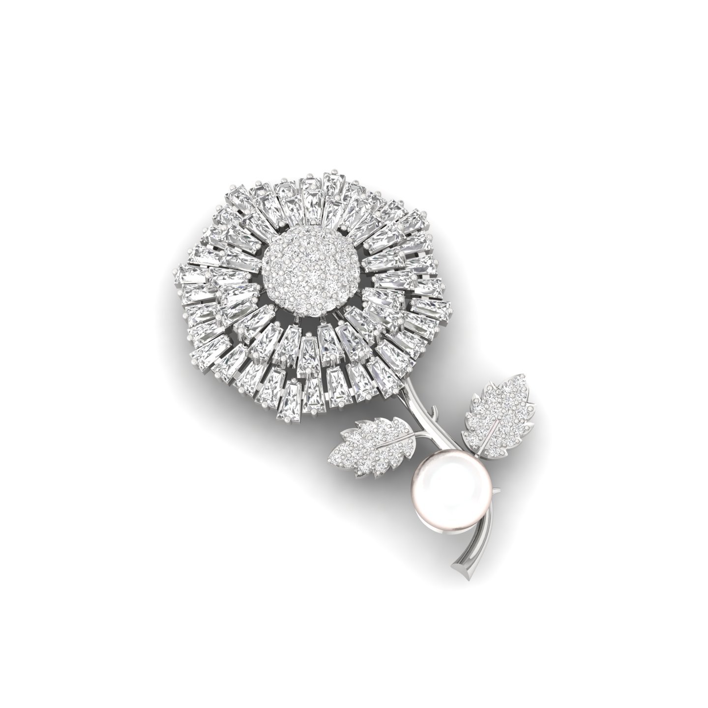 Diamond Floral Brooch | Lab Grown CVD Diamond Baguette & Round Cut Brooch Pin | 925 Silver | 10K | 14K | 18K - View 3