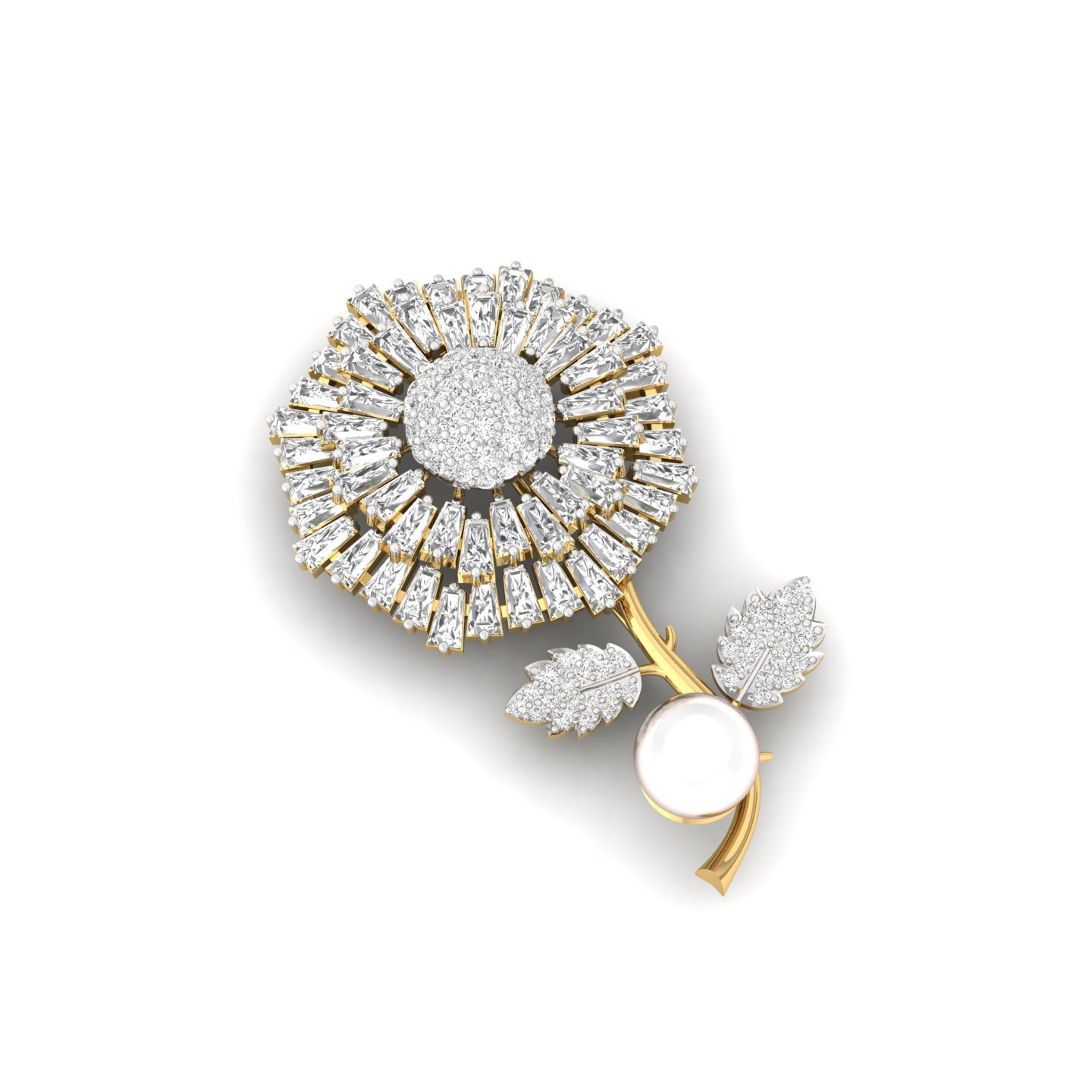 Diamond Floral Brooch | Lab Grown CVD Diamond Baguette & Round Cut Brooch Pin | 925 Silver | 10K | 14K | 18K - View 3