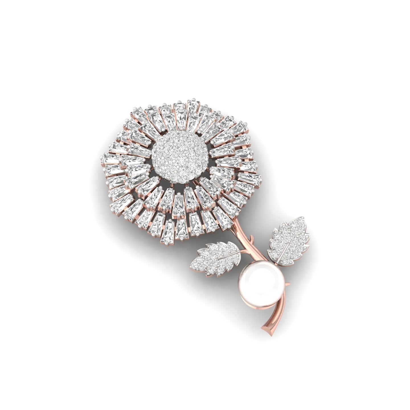 Diamond Floral Brooch | Lab Grown CVD Diamond Baguette & Round Cut Brooch Pin | 925 Silver | 10K | 14K | 18K - View 3