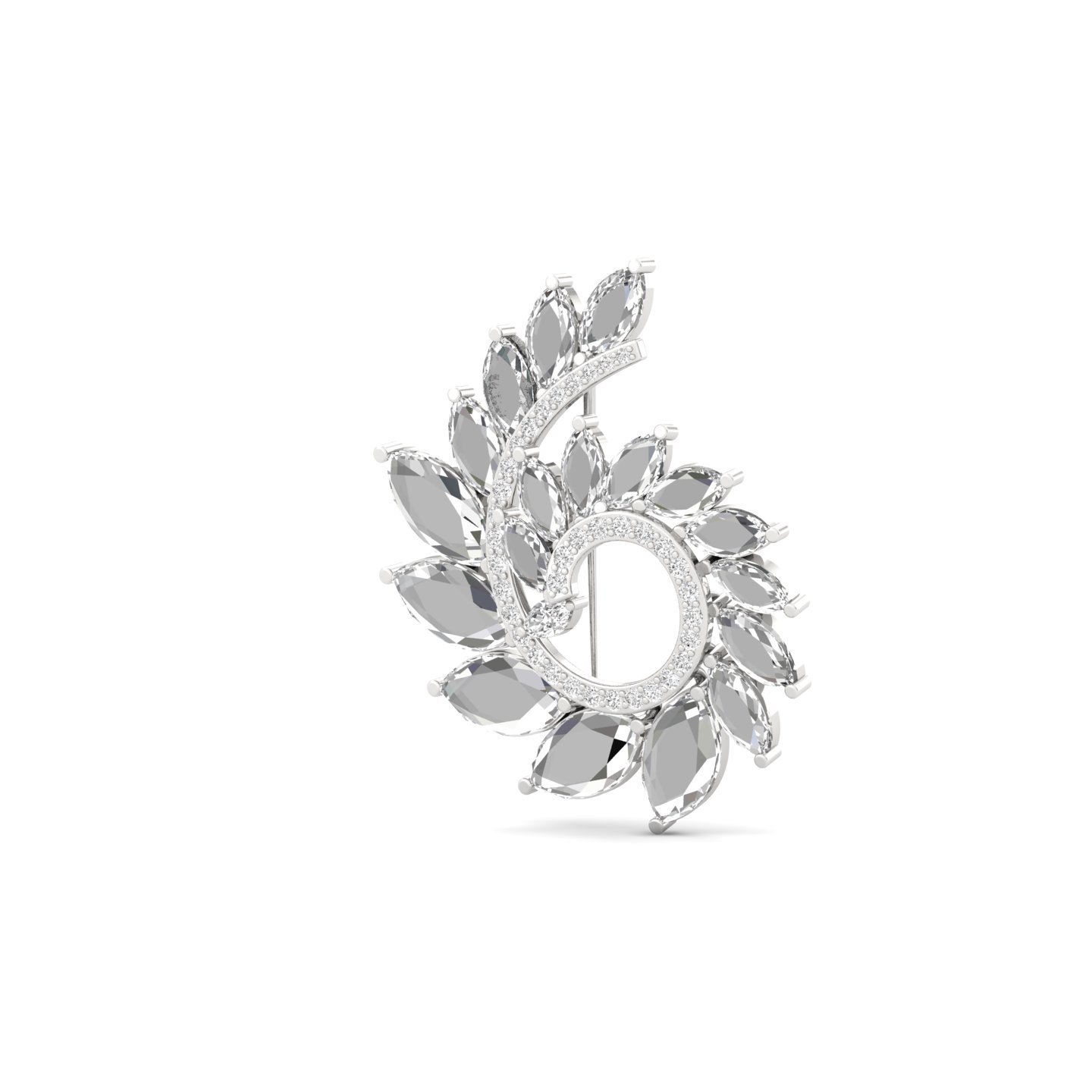 Marquise & Round Cut Diamond Leaf Brooch | Lab Grown CVD Diamond Designer Brooch Pin | 925 Silver | 10K | 14K | 18K - View 2