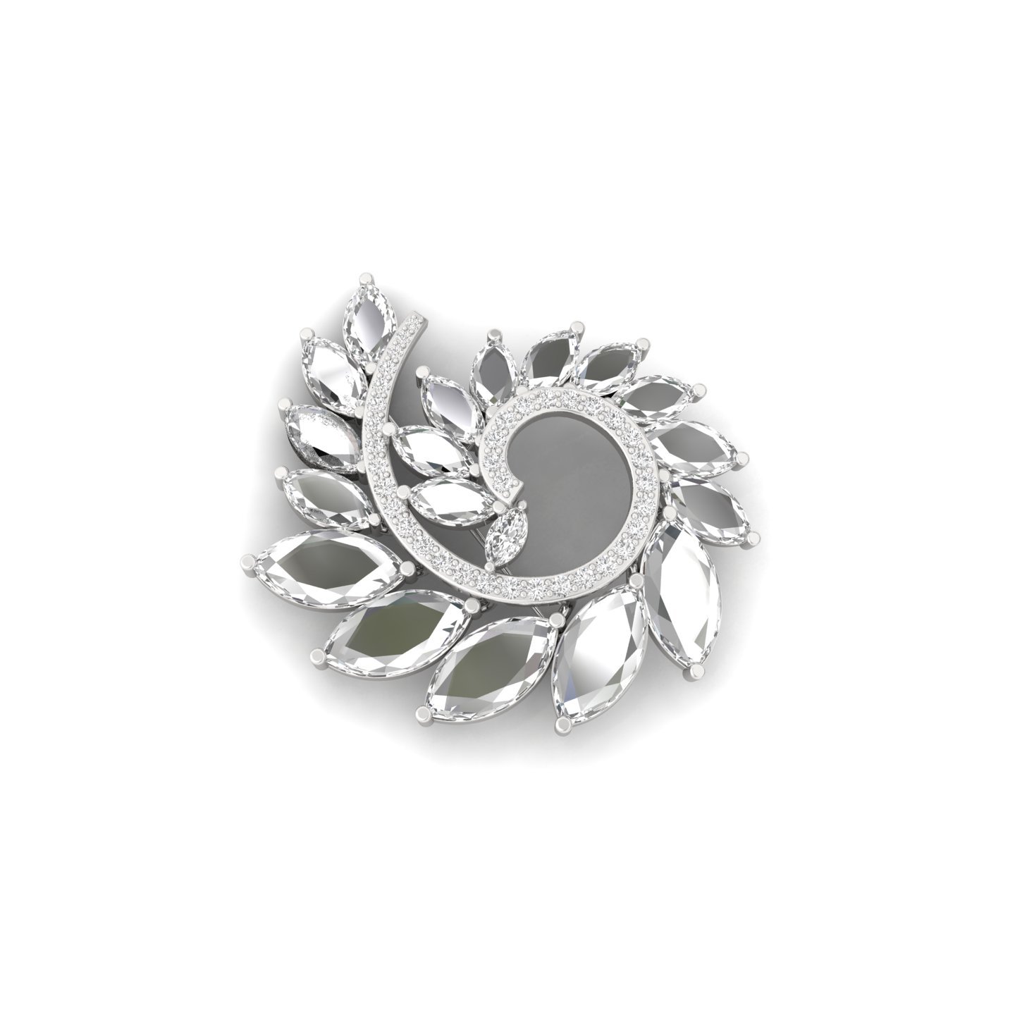 Marquise & Round Cut Diamond Leaf Brooch | Lab Grown CVD Diamond Designer Brooch Pin | 925 Silver | 10K | 14K | 18K - View 3