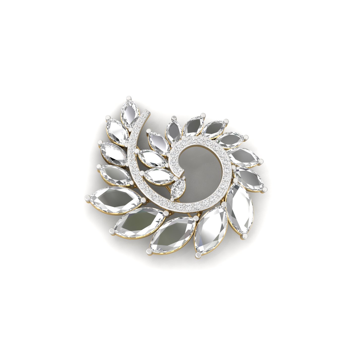Marquise & Round Cut Diamond Leaf Brooch | Lab Grown CVD Diamond Designer Brooch Pin | 925 Silver | 10K | 14K | 18K - View 3