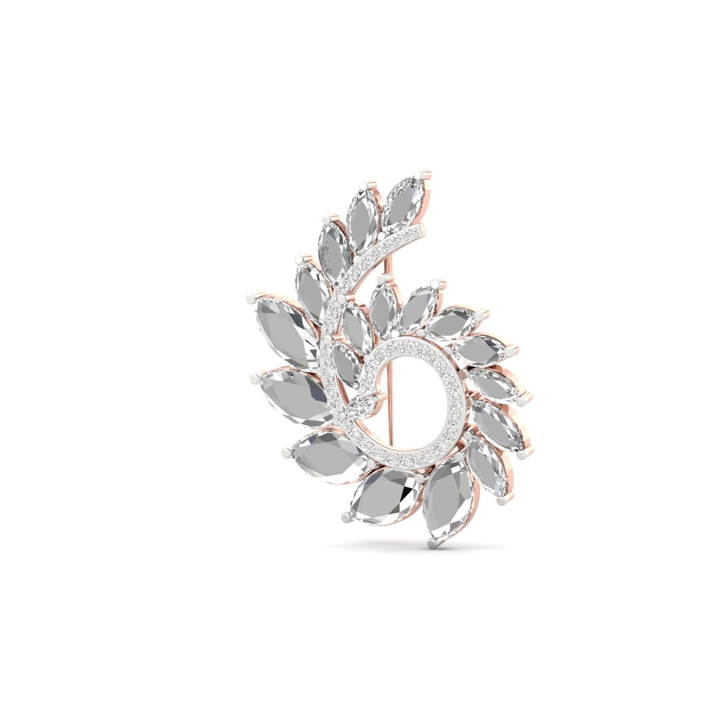 Marquise & Round Cut Diamond Leaf Brooch | Lab Grown CVD Diamond Designer Brooch Pin | 925 Silver | 10K | 14K | 18K - View 2