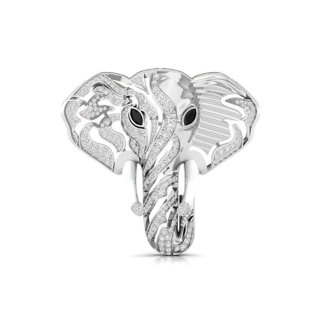Round & Marquise Cut Diamond Elephant Brooch | Lab Grown CVD Diamond Luxury Brooch Pin | 925 Silver | 10K | 14K | 18K - Main View