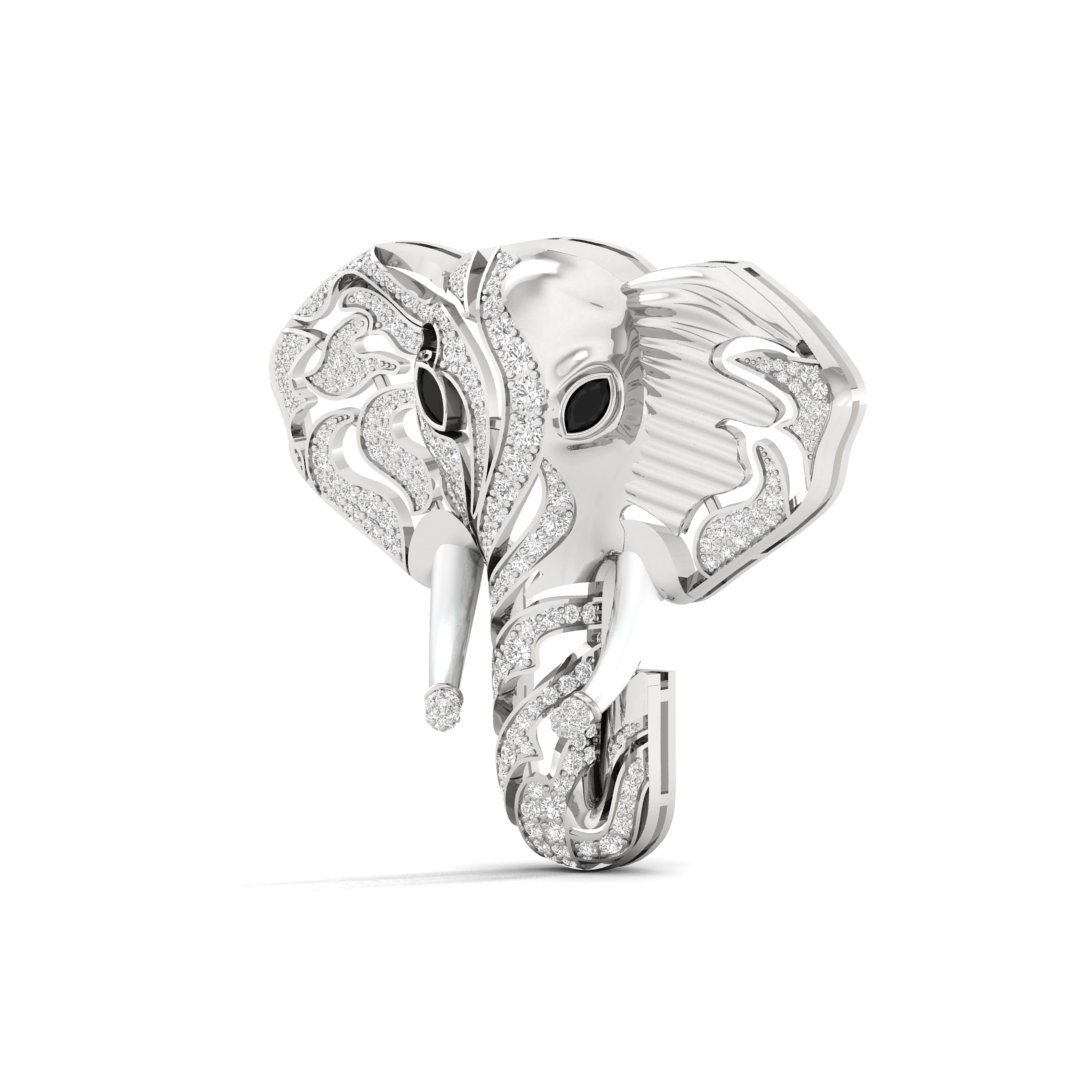 Round & Marquise Cut Diamond Elephant Brooch | Lab Grown CVD Diamond Luxury Brooch Pin | 925 Silver | 10K | 14K | 18K - View 2