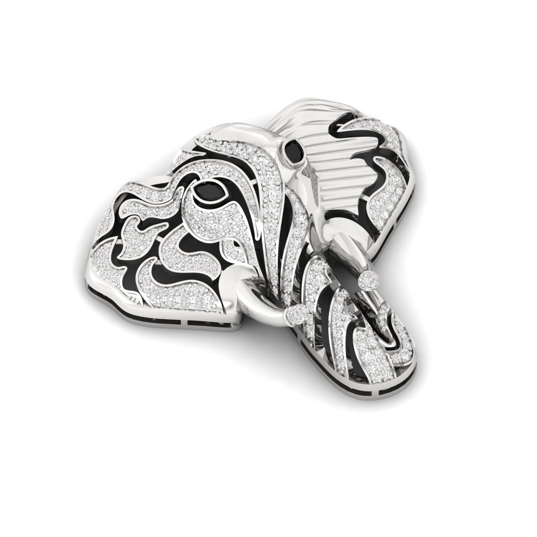Round & Marquise Cut Diamond Elephant Brooch | Lab Grown CVD Diamond Luxury Brooch Pin | 925 Silver | 10K | 14K | 18K - View 3