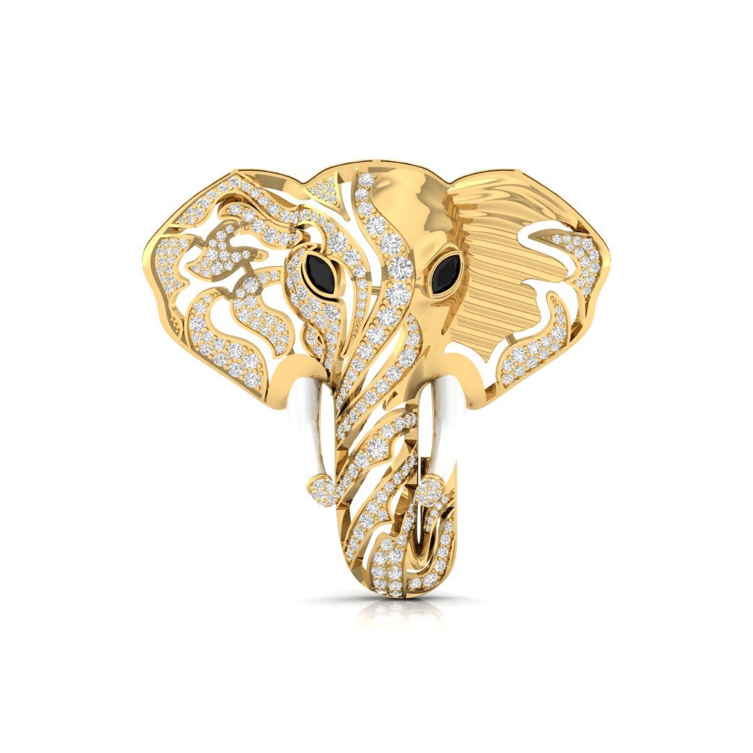 Round & Marquise Cut Diamond Elephant Brooch | Lab Grown CVD Diamond Luxury Brooch Pin | 925 Silver | 10K | 14K | 18K - Gold Main View