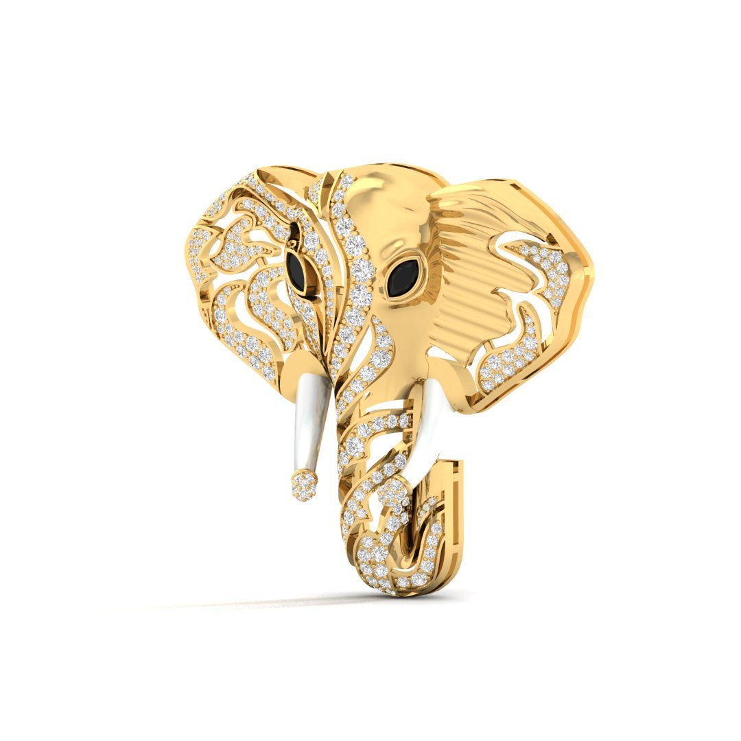 Round & Marquise Cut Diamond Elephant Brooch | Lab Grown CVD Diamond Luxury Brooch Pin | 925 Silver | 10K | 14K | 18K - View 2