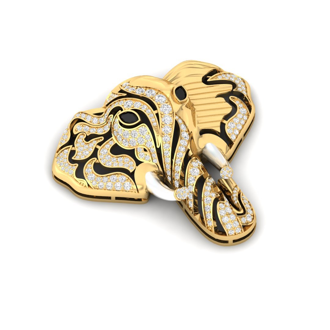 Round & Marquise Cut Diamond Elephant Brooch | Lab Grown CVD Diamond Luxury Brooch Pin | 925 Silver | 10K | 14K | 18K - View 3