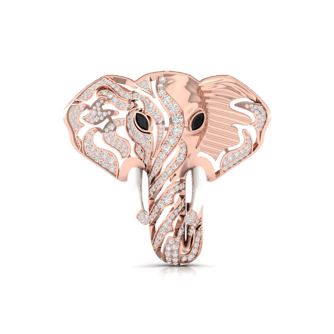 Round & Marquise Cut Diamond Elephant Brooch | Lab Grown CVD Diamond Luxury Brooch Pin | 925 Silver | 10K | 14K | 18K - Rose Gold Main View