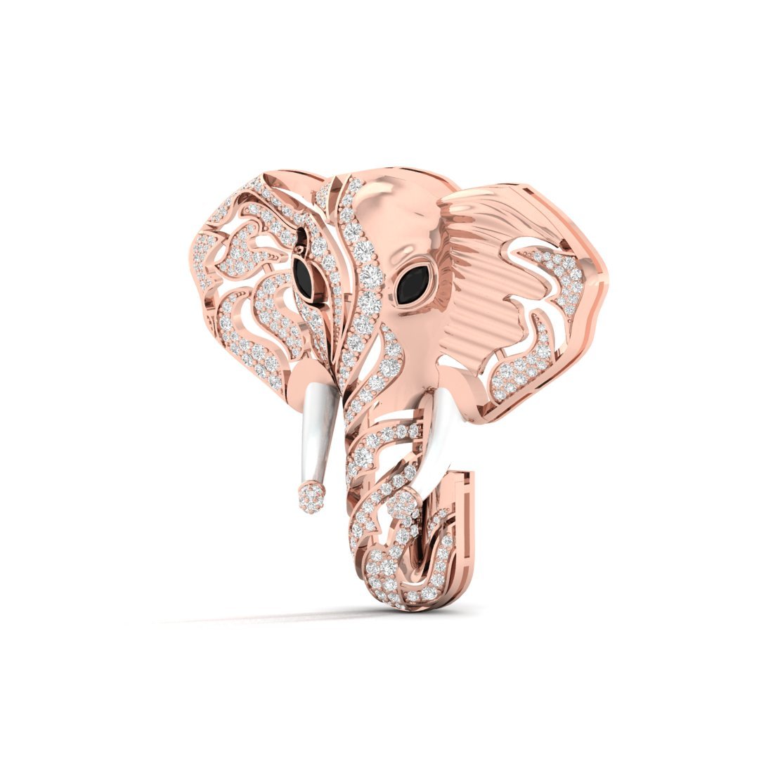 Round & Marquise Cut Diamond Elephant Brooch | Lab Grown CVD Diamond Luxury Brooch Pin | 925 Silver | 10K | 14K | 18K - View 2