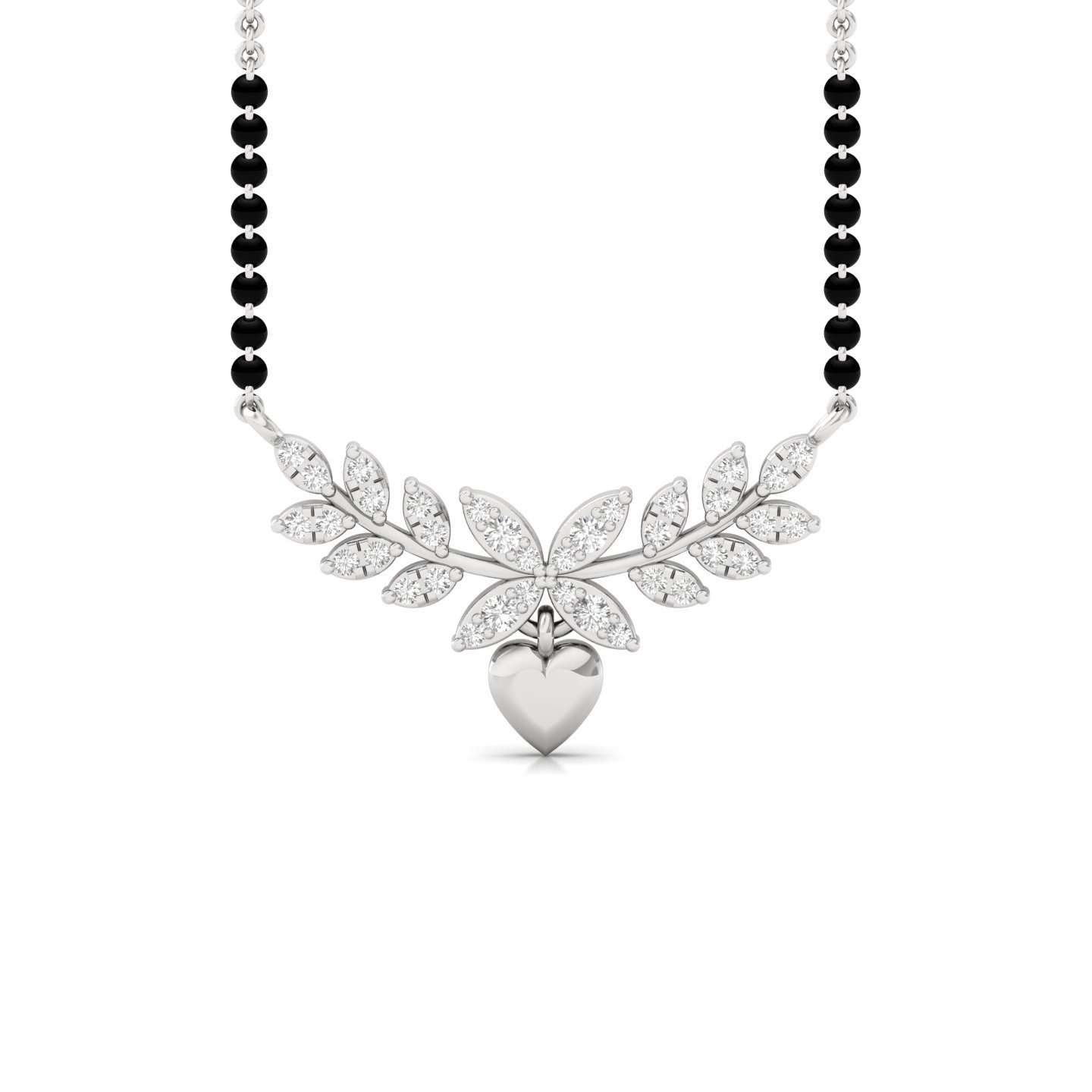 Round Cut Diamond Mangalsutra Pendant | Lab Grown CVD Diamond Floral Heart Mangalsutra | 925 Silver | 10K | 14K | 18K - Main View