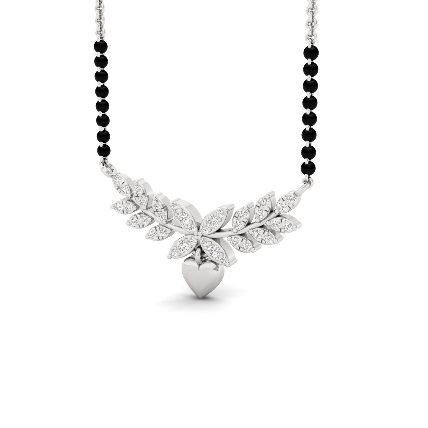 Round Cut Diamond Mangalsutra Pendant | Lab Grown CVD Diamond Floral Heart Mangalsutra | 925 Silver | 10K | 14K | 18K - View 2