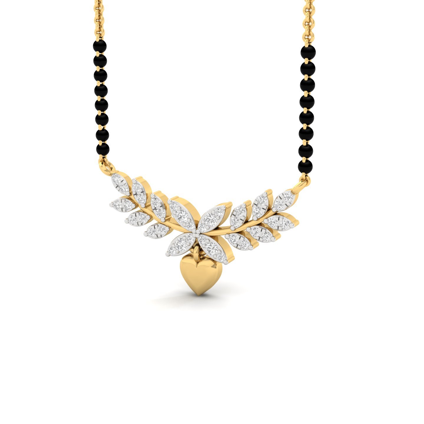 Round Cut Diamond Mangalsutra Pendant | Lab Grown CVD Diamond Floral Heart Mangalsutra | 925 Silver | 10K | 14K | 18K - View 2