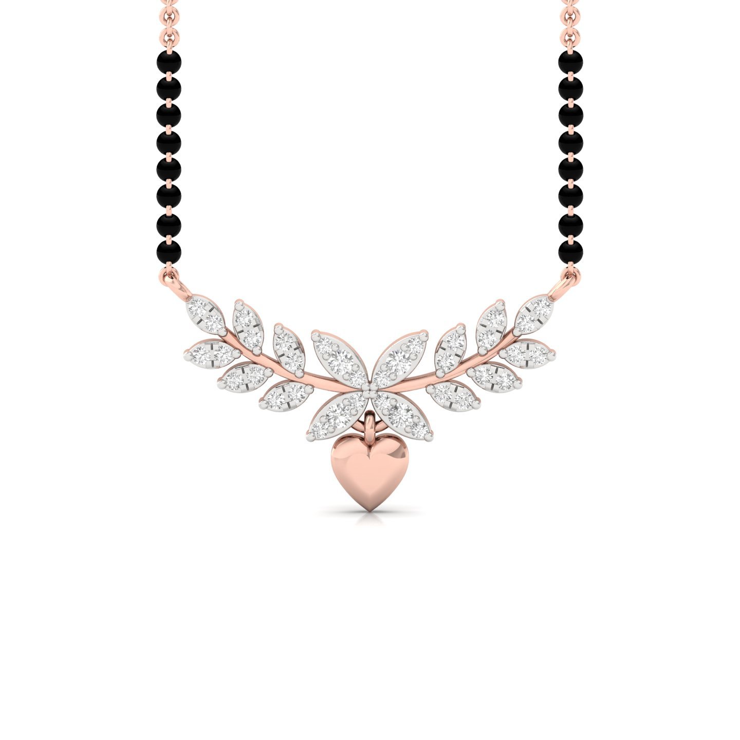 Round Cut Diamond Mangalsutra Pendant | Lab Grown CVD Diamond Floral Heart Mangalsutra | 925 Silver | 10K | 14K | 18K - Rose Gold Main View