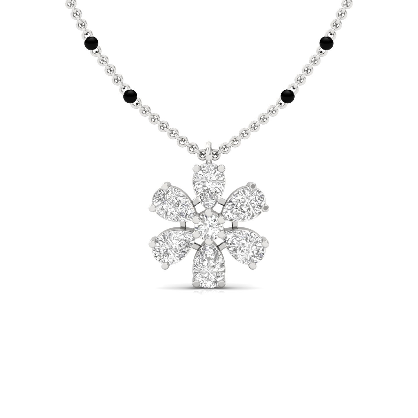 Pear & Round Diamond Mangalsutra Pendant | Elegant Lab Grown CVD Diamond Floral Design | 925 Silver | 10K | 14K | 18K - Main View