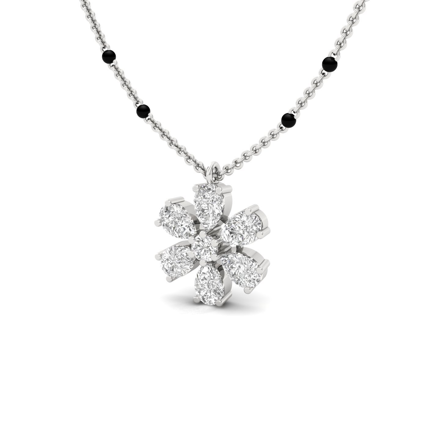 Pear & Round Diamond Mangalsutra Pendant | Elegant Lab Grown CVD Diamond Floral Design | 925 Silver | 10K | 14K | 18K - View 2
