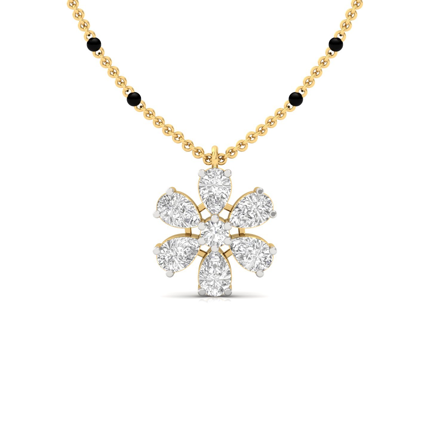 Pear & Round Diamond Mangalsutra Pendant | Elegant Lab Grown CVD Diamond Floral Design | 925 Silver | 10K | 14K | 18K - Gold Main View