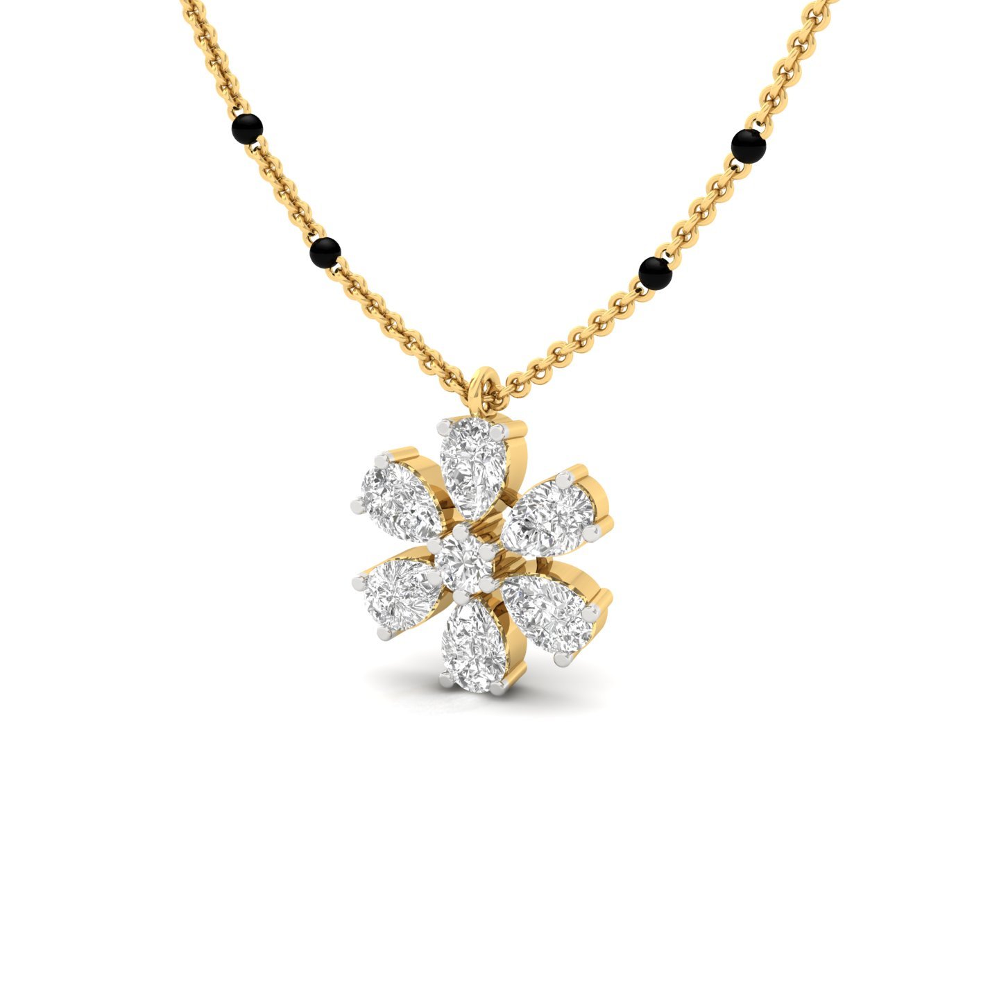 Pear & Round Diamond Mangalsutra Pendant | Elegant Lab Grown CVD Diamond Floral Design | 925 Silver | 10K | 14K | 18K - View 2