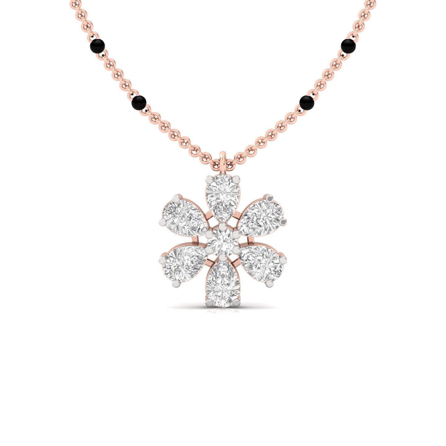 Pear & Round Diamond Mangalsutra Pendant | Elegant Lab Grown CVD Diamond Floral Design | 925 Silver | 10K | 14K | 18K - Rose Gold Main View