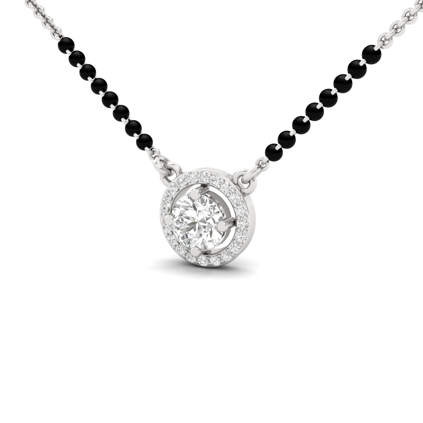 Round Cut Diamond Mangalsutra Pendant | Halo Lab Grown CVD Diamond Jewellery | 925 Silver | 10K | 14K | 18K - View 2