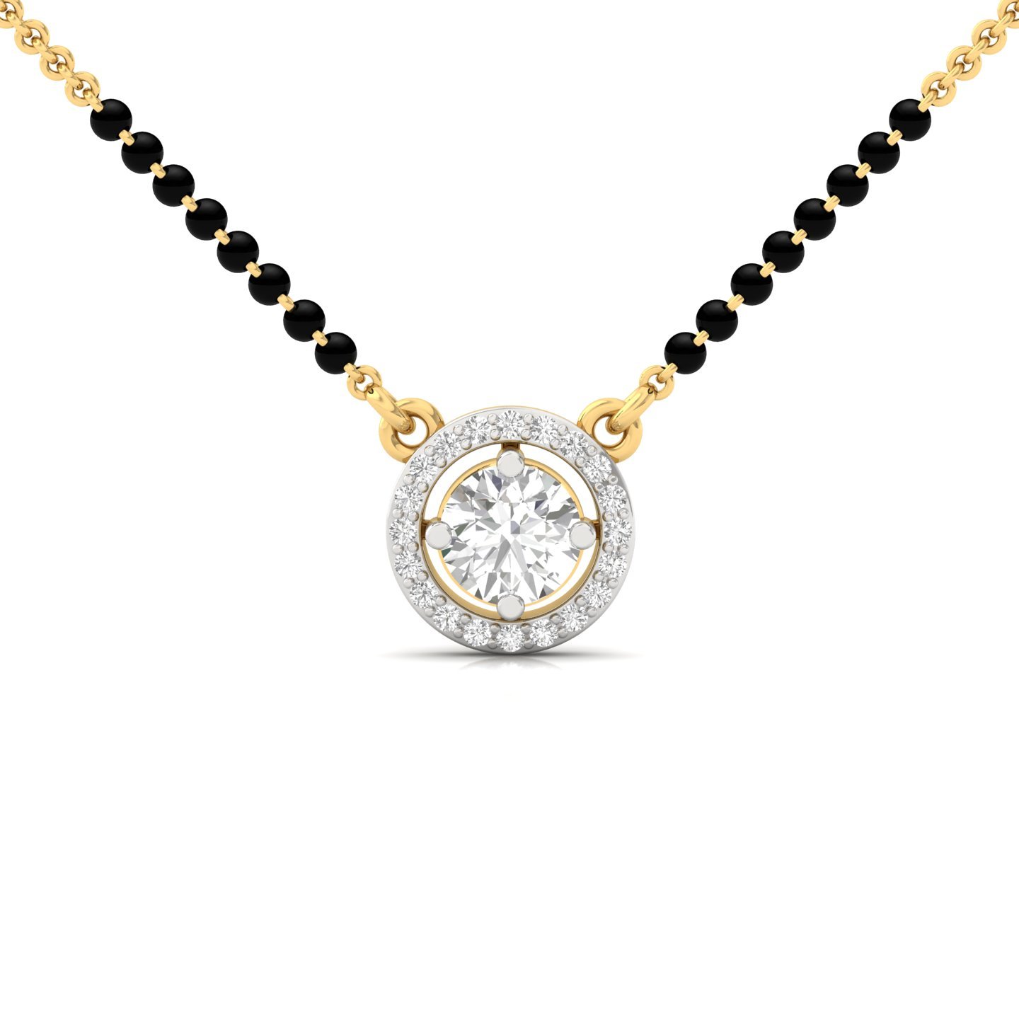 Round Cut Diamond Mangalsutra Pendant | Halo Lab Grown CVD Diamond Jewellery | 925 Silver | 10K | 14K | 18K - Gold Main View