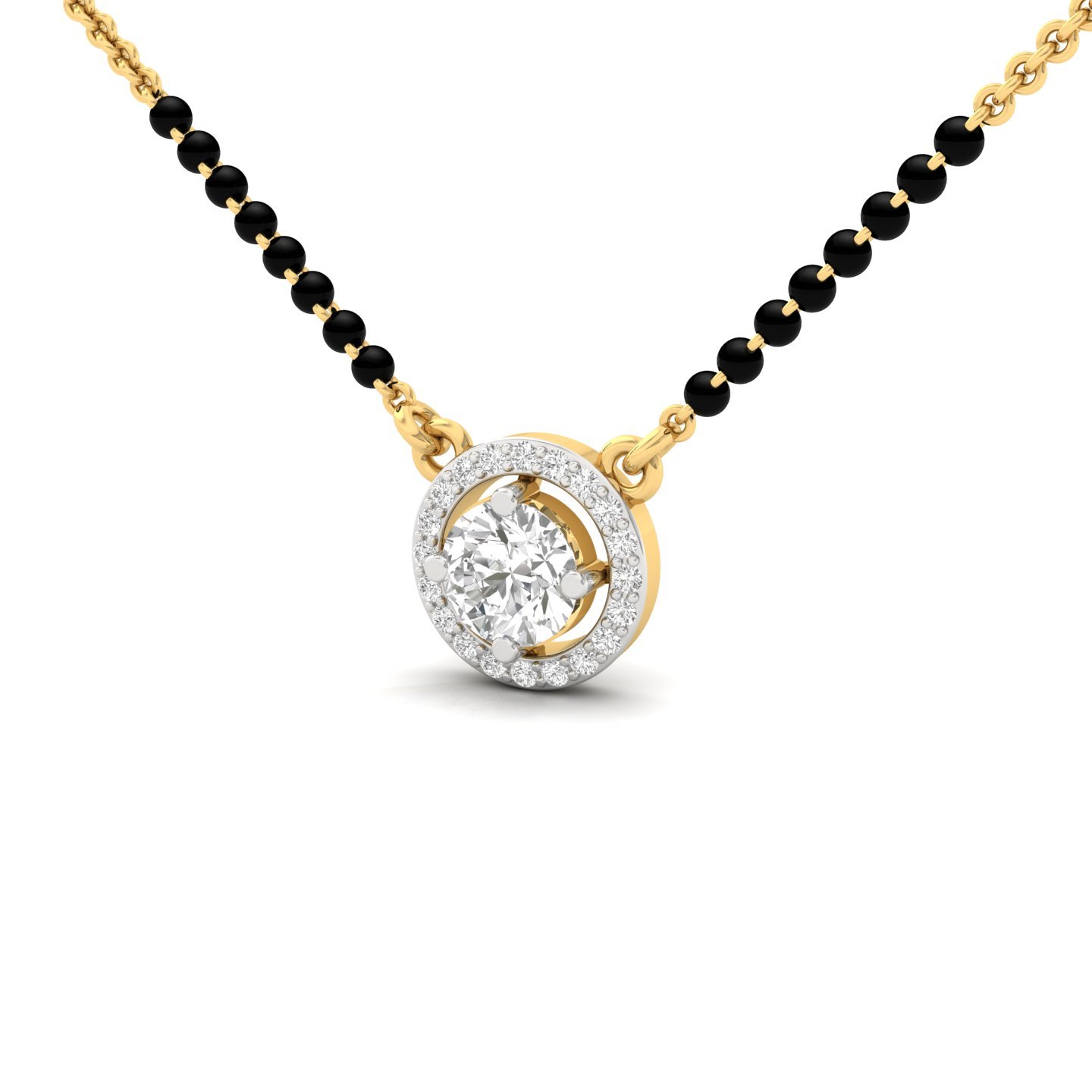 Round Cut Diamond Mangalsutra Pendant | Halo Lab Grown CVD Diamond Jewellery | 925 Silver | 10K | 14K | 18K - View 2