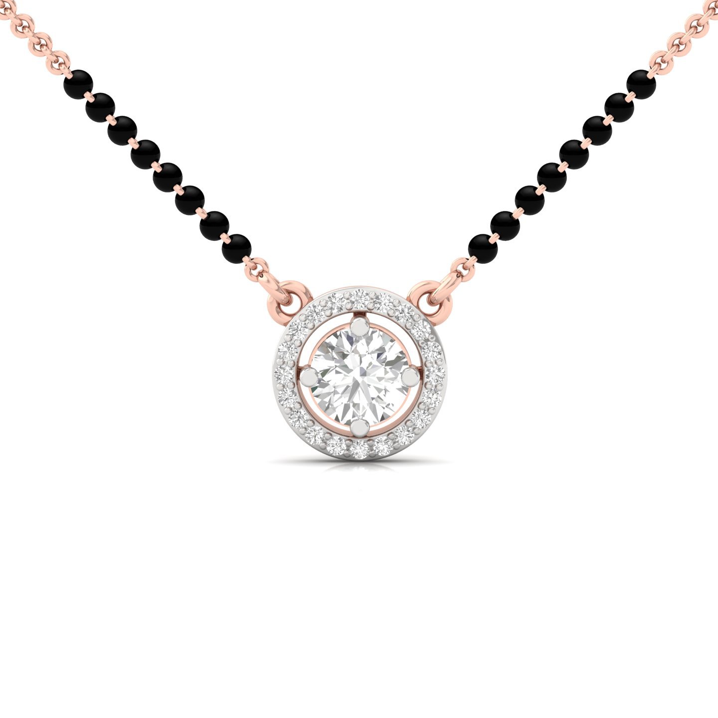 Round Cut Diamond Mangalsutra Pendant | Halo Lab Grown CVD Diamond Jewellery | 925 Silver | 10K | 14K | 18K - Rose Gold Main View