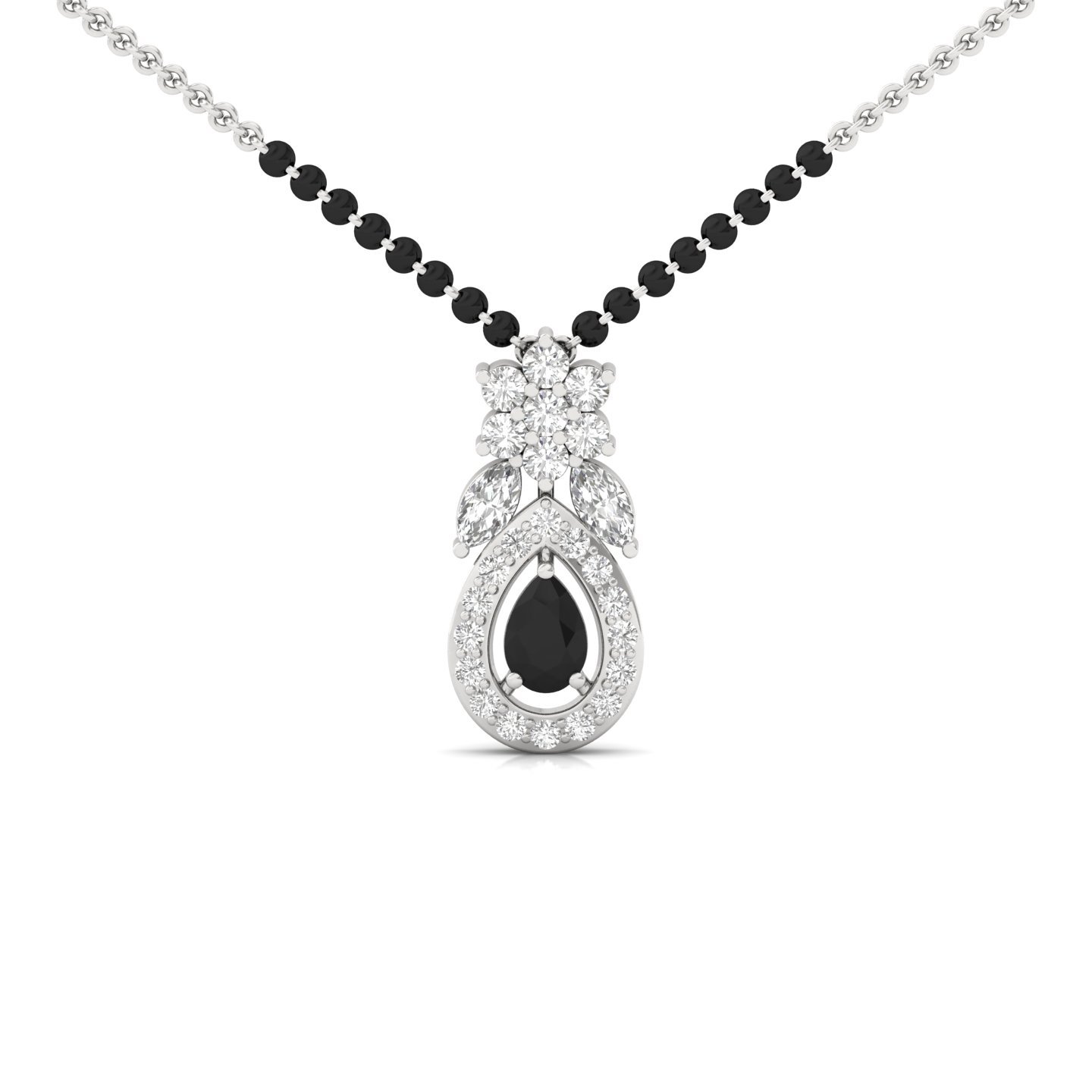 Black & White Pear Cut Diamond Mangalsutra Pendant | Lab Grown CVD Diamond Dual-Tone Design | 925 Silver | 10K | 14K | 18K - Main View