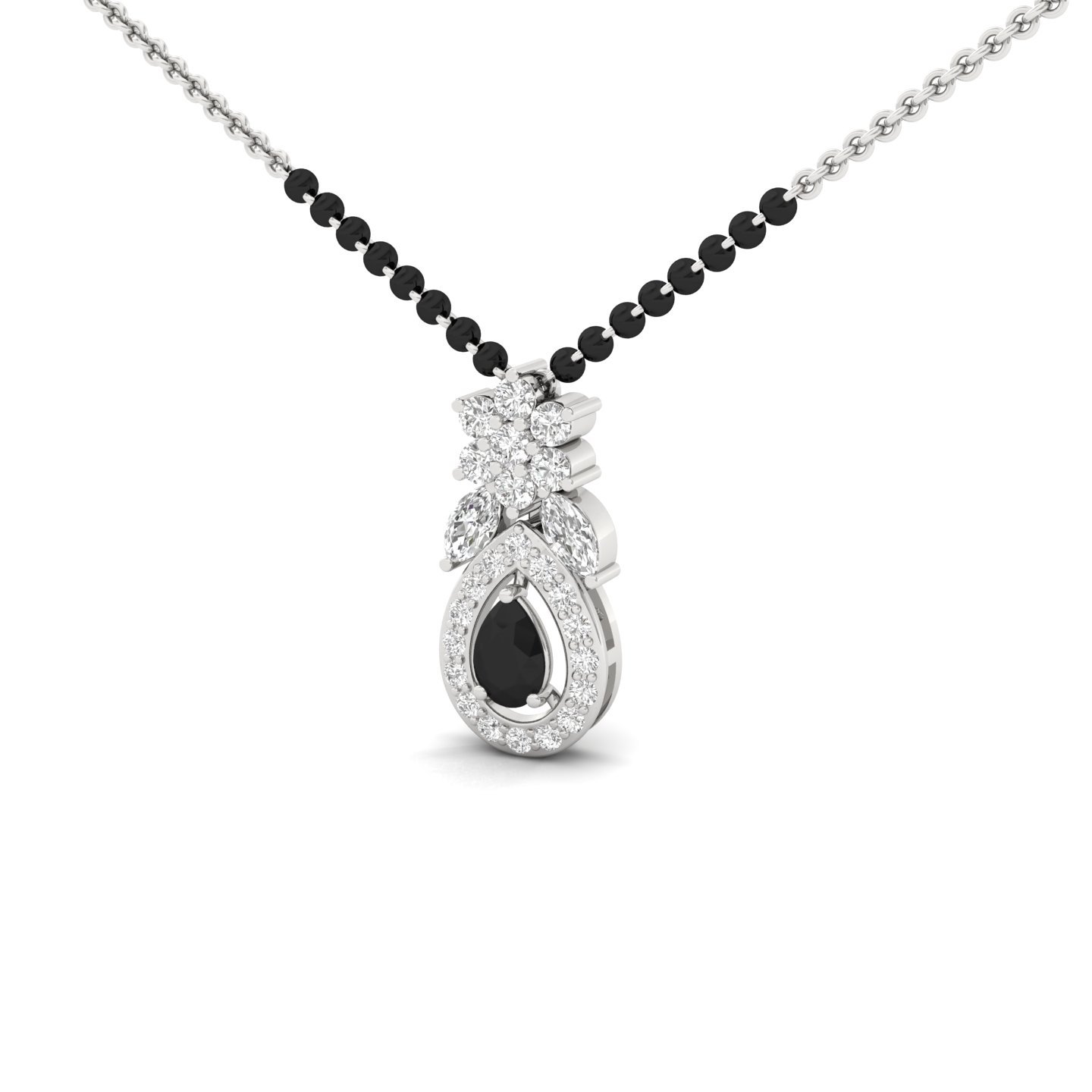 Black & White Pear Cut Diamond Mangalsutra Pendant | Lab Grown CVD Diamond Dual-Tone Design | 925 Silver | 10K | 14K | 18K - View 2