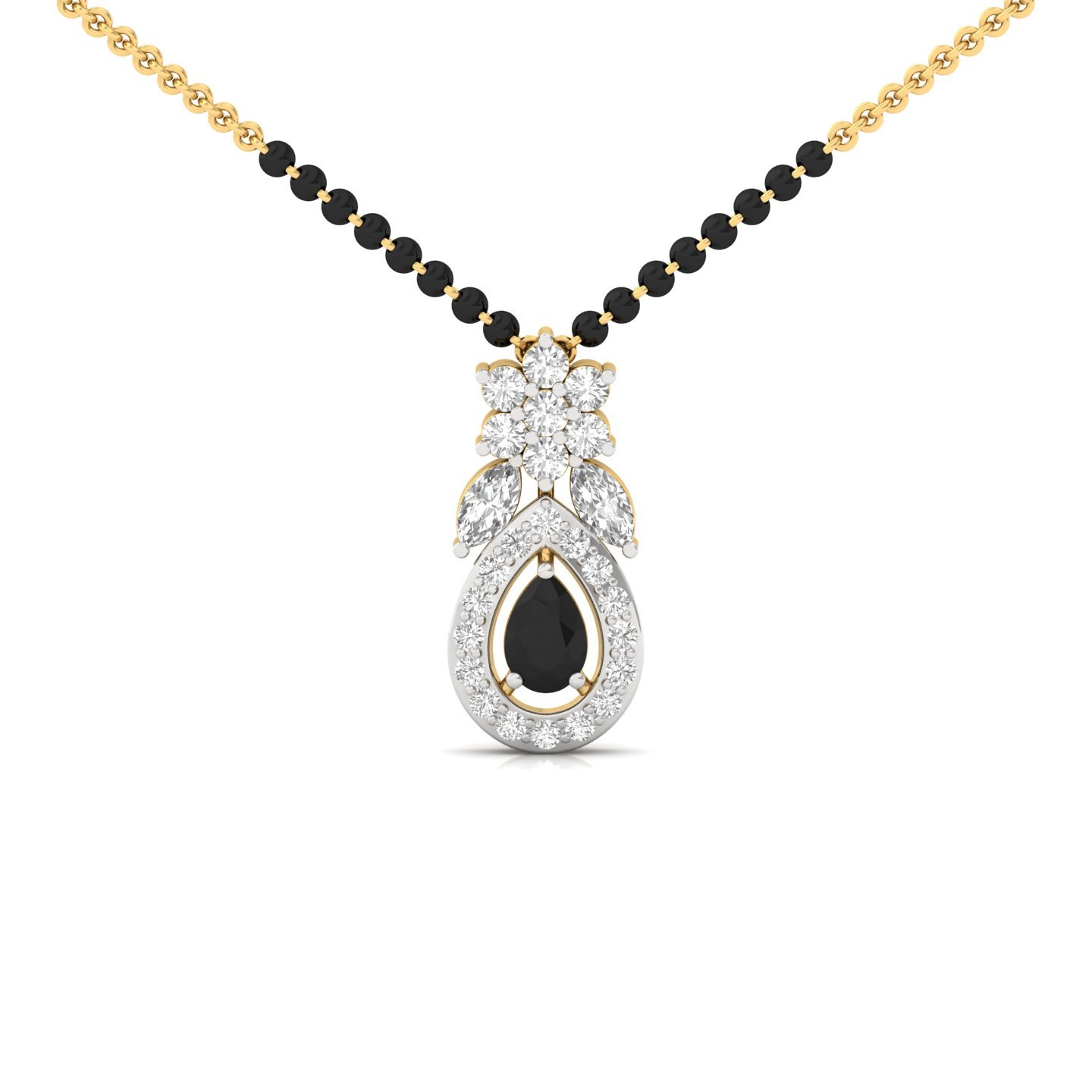 Black & White Pear Cut Diamond Mangalsutra Pendant | Lab Grown CVD Diamond Dual-Tone Design | 925 Silver | 10K | 14K | 18K - Gold Main View