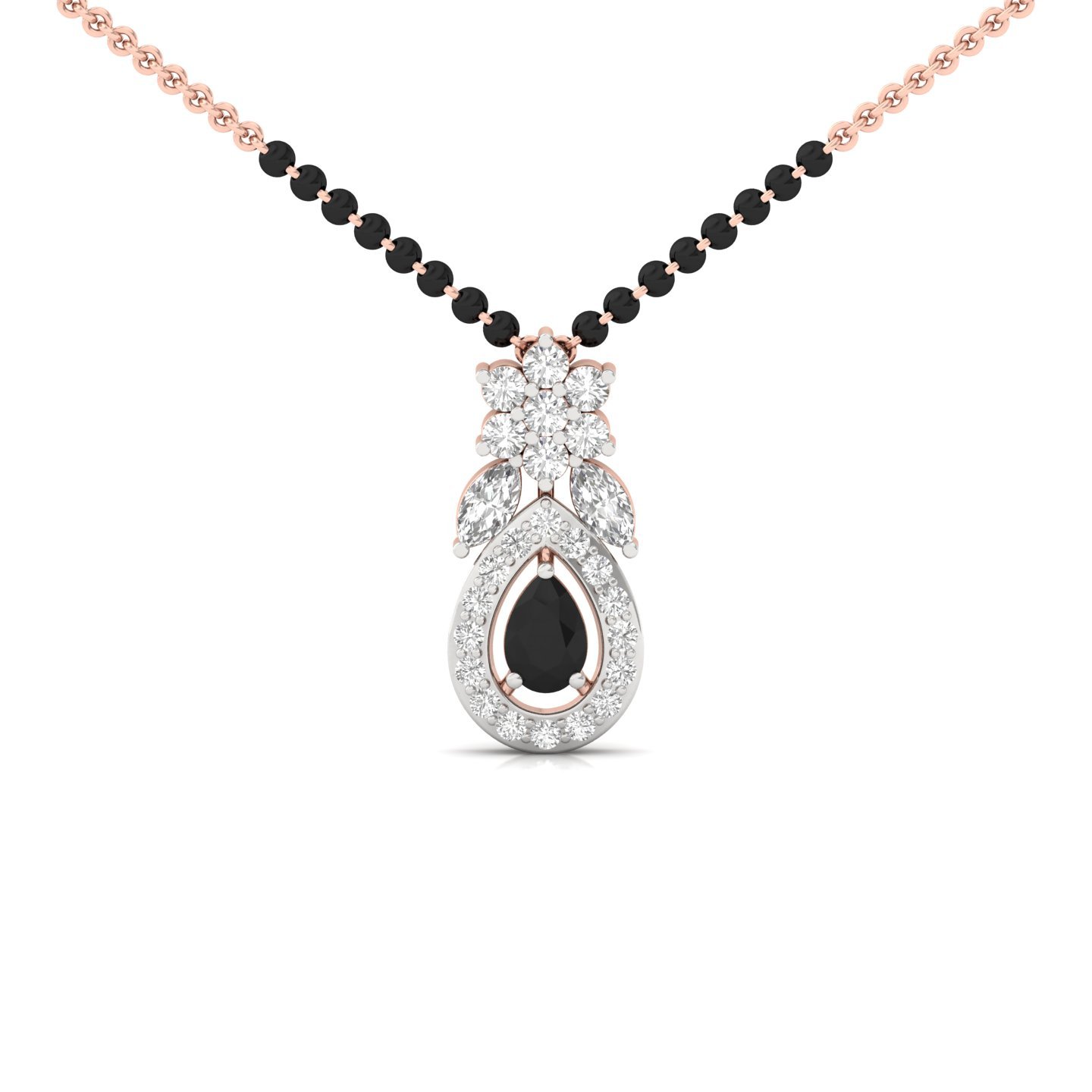 Black & White Pear Cut Diamond Mangalsutra Pendant | Lab Grown CVD Diamond Dual-Tone Design | 925 Silver | 10K | 14K | 18K - Rose Gold Main View