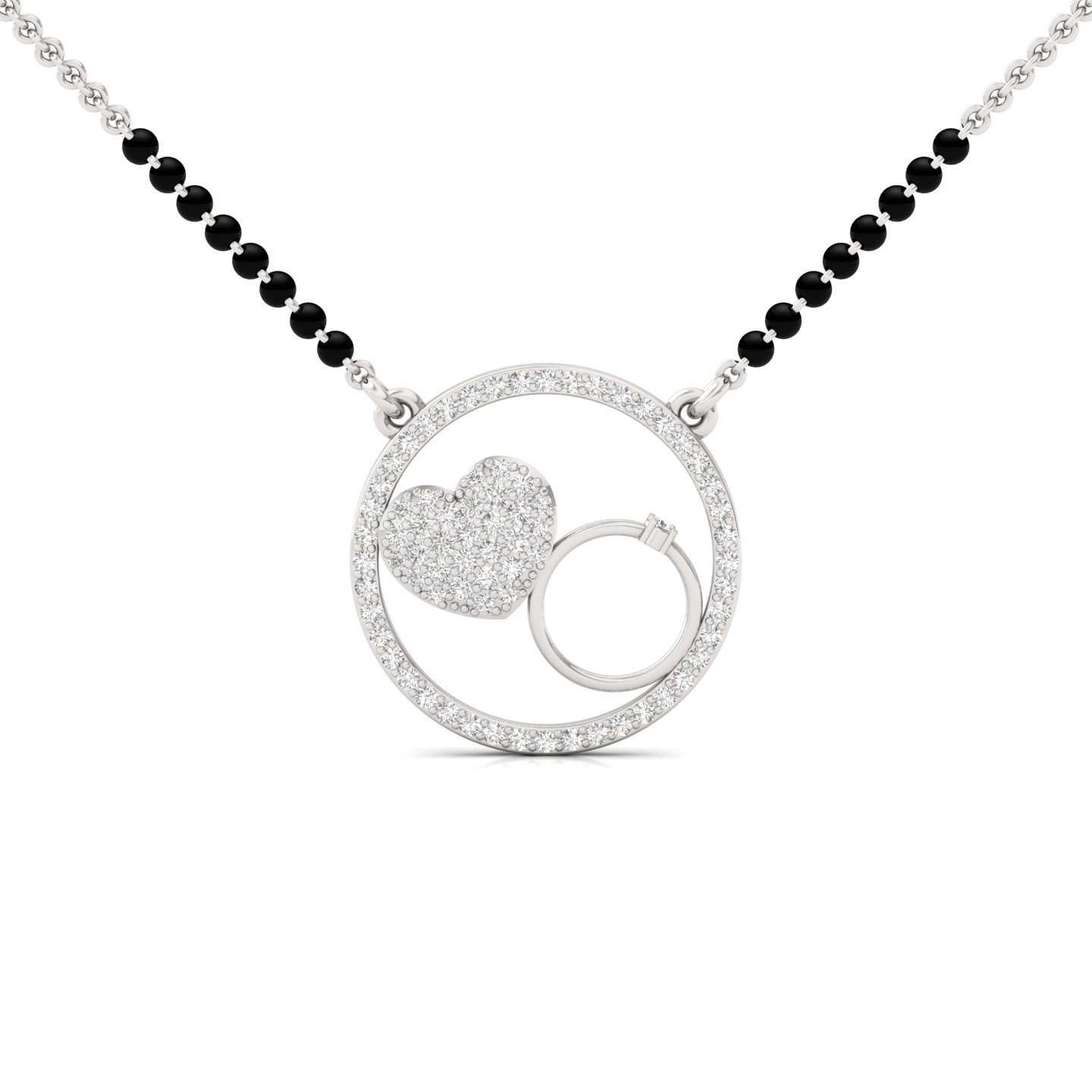 Heart & Ring Diamond Mangalsutra Pendant | Symbolic Lab Grown CVD Diamond Jewellery | 925 Silver | 10K | 14K | 18K - Main View