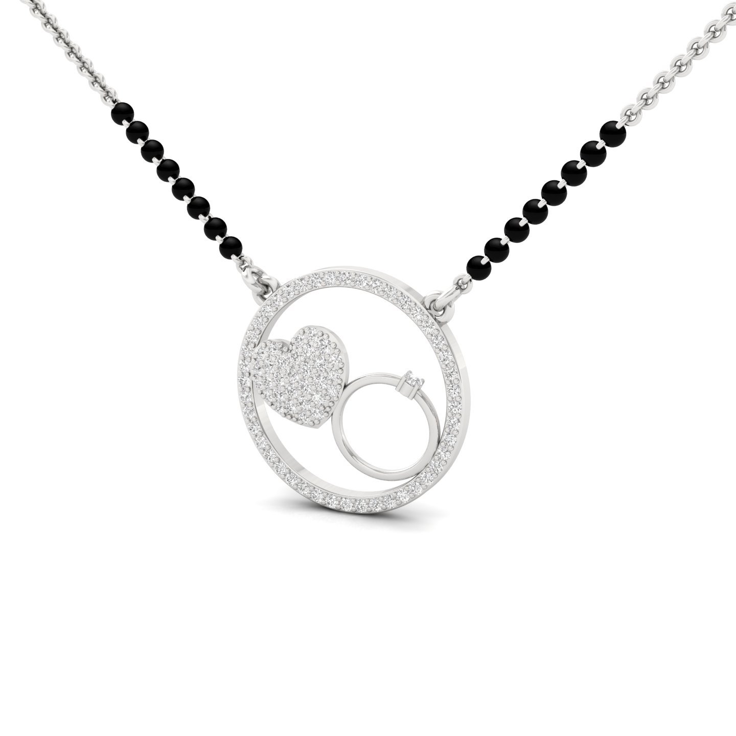 Heart & Ring Diamond Mangalsutra Pendant | Symbolic Lab Grown CVD Diamond Jewellery | 925 Silver | 10K | 14K | 18K - View 2