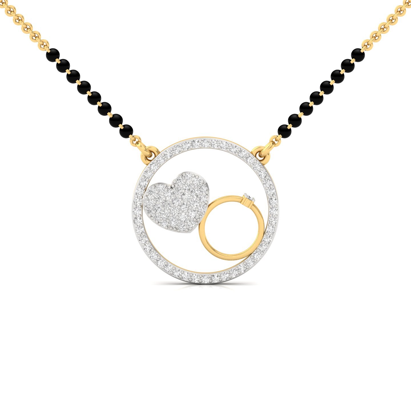 Heart & Ring Diamond Mangalsutra Pendant | Symbolic Lab Grown CVD Diamond Jewellery | 925 Silver | 10K | 14K | 18K - Gold Main View