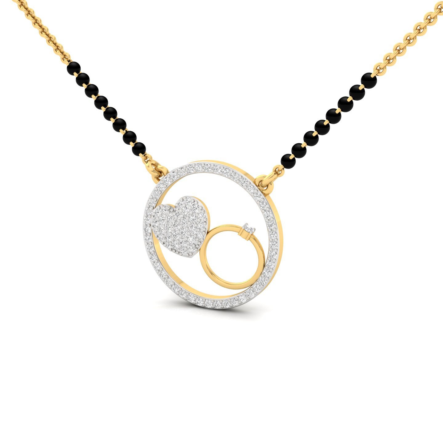 Heart & Ring Diamond Mangalsutra Pendant | Symbolic Lab Grown CVD Diamond Jewellery | 925 Silver | 10K | 14K | 18K - View 2