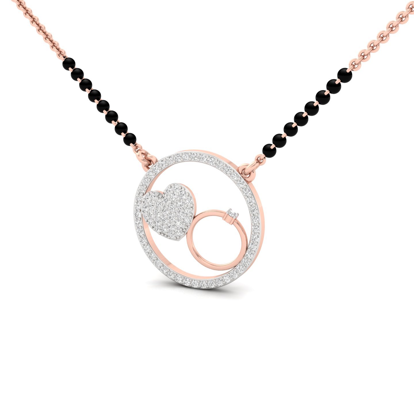 Heart & Ring Diamond Mangalsutra Pendant | Symbolic Lab Grown CVD Diamond Jewellery | 925 Silver | 10K | 14K | 18K - View 2