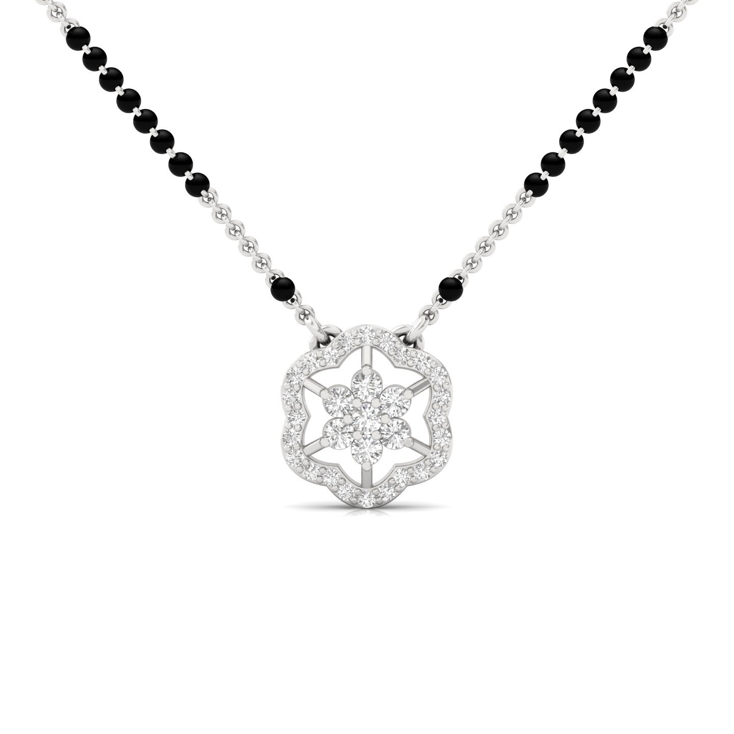 Floral Diamond Mangalsutra Pendant | Elegant Lab Grown CVD Diamond Jewellery | 925 Silver | 10K | 14K | 18K - Main View