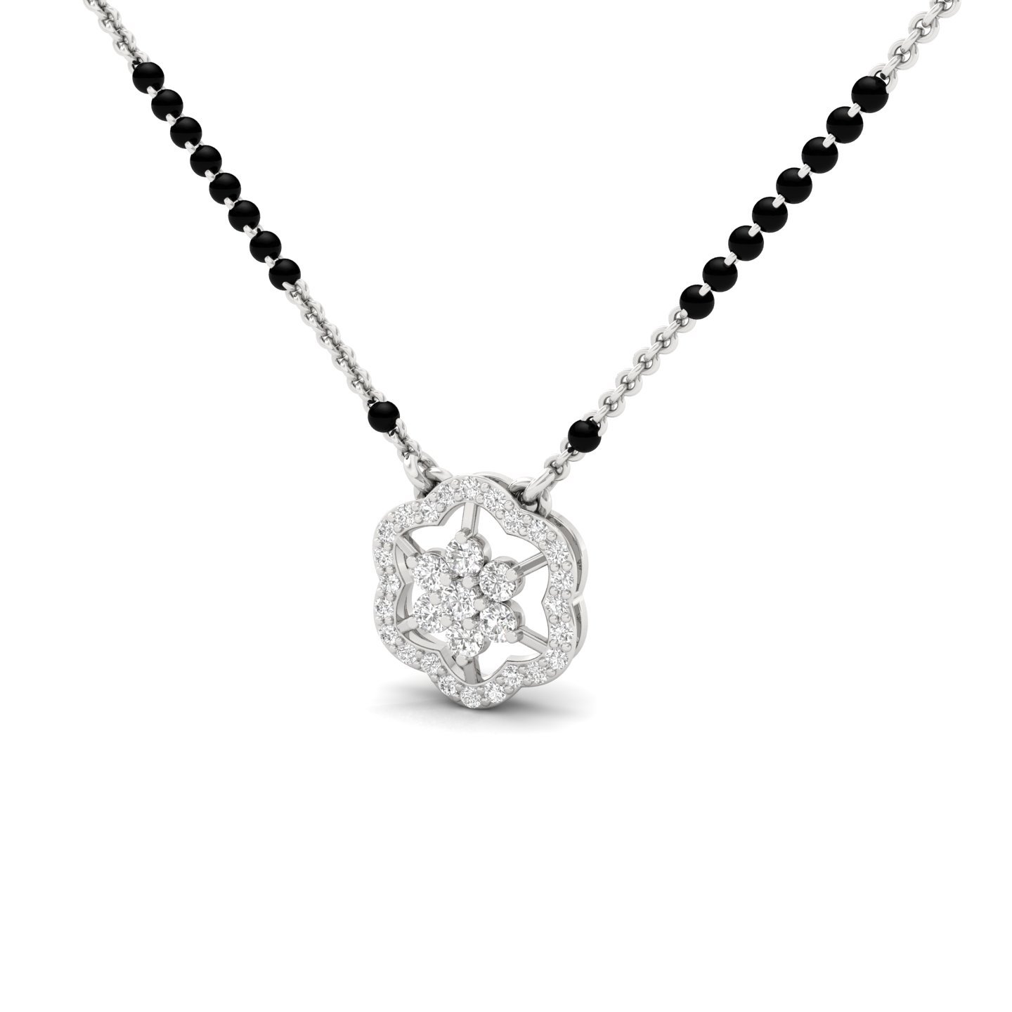 Floral Diamond Mangalsutra Pendant | Elegant Lab Grown CVD Diamond Jewellery | 925 Silver | 10K | 14K | 18K - View 2