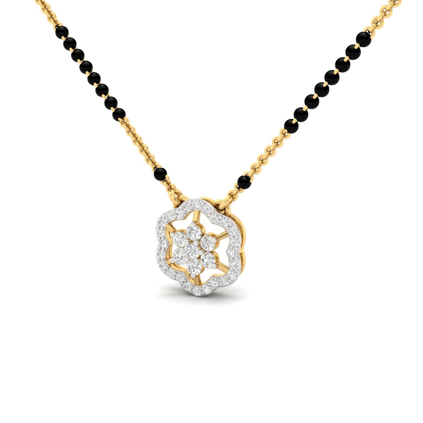 Floral Diamond Mangalsutra Pendant | Elegant Lab Grown CVD Diamond Jewellery | 925 Silver | 10K | 14K | 18K - View 2
