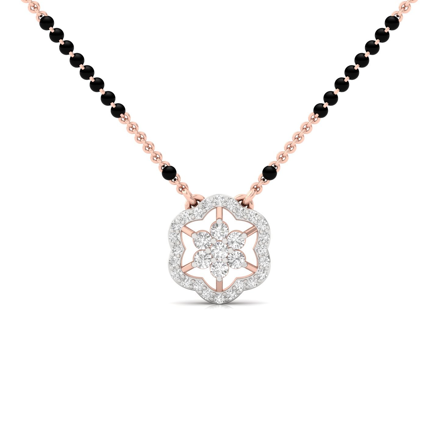 Floral Diamond Mangalsutra Pendant | Elegant Lab Grown CVD Diamond Jewellery | 925 Silver | 10K | 14K | 18K - Rose Gold Main View