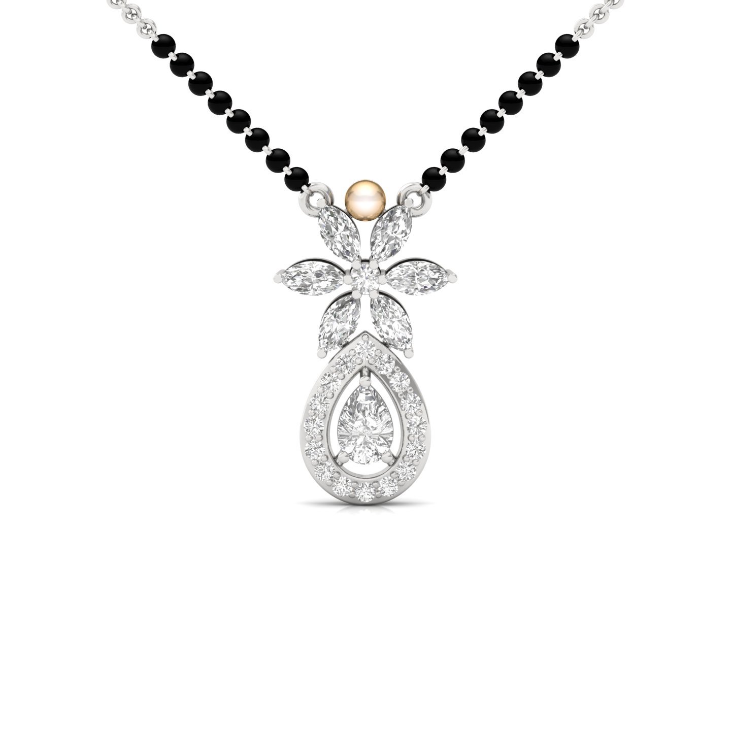 Pear & Marquise Diamond Mangalsutra Pendant | Floral Lab Grown CVD Diamond Jewellery | 925 Silver | 10K | 14K | 18K - Main View