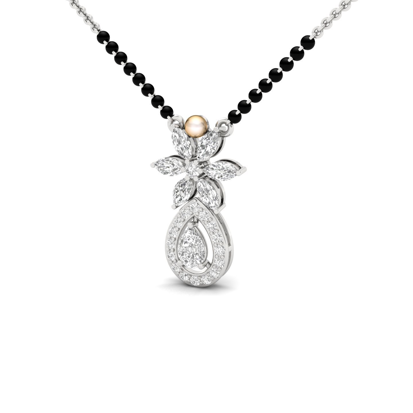 Pear & Marquise Diamond Mangalsutra Pendant | Floral Lab Grown CVD Diamond Jewellery | 925 Silver | 10K | 14K | 18K - View 2