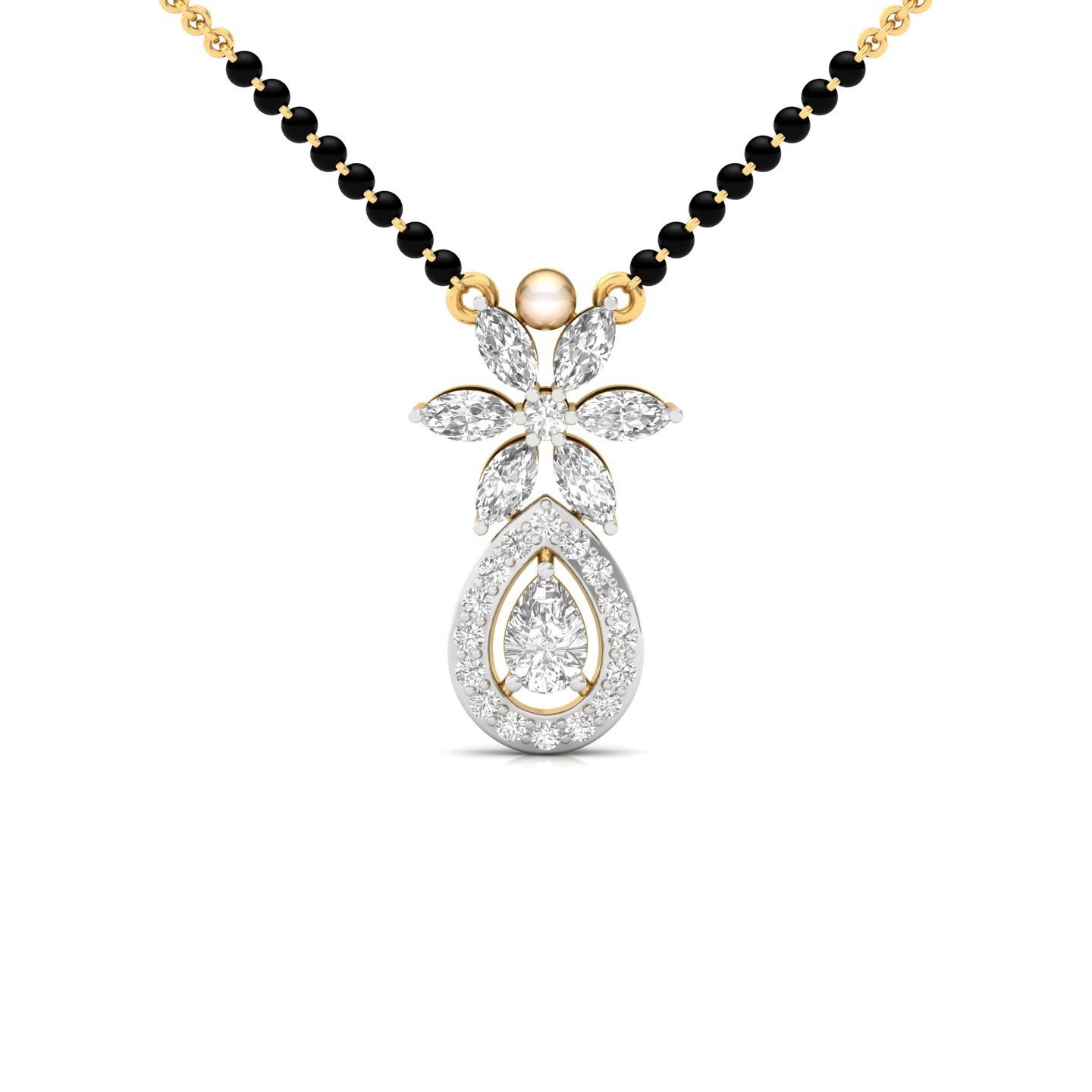 Pear & Marquise Diamond Mangalsutra Pendant | Floral Lab Grown CVD Diamond Jewellery | 925 Silver | 10K | 14K | 18K - Gold Main View