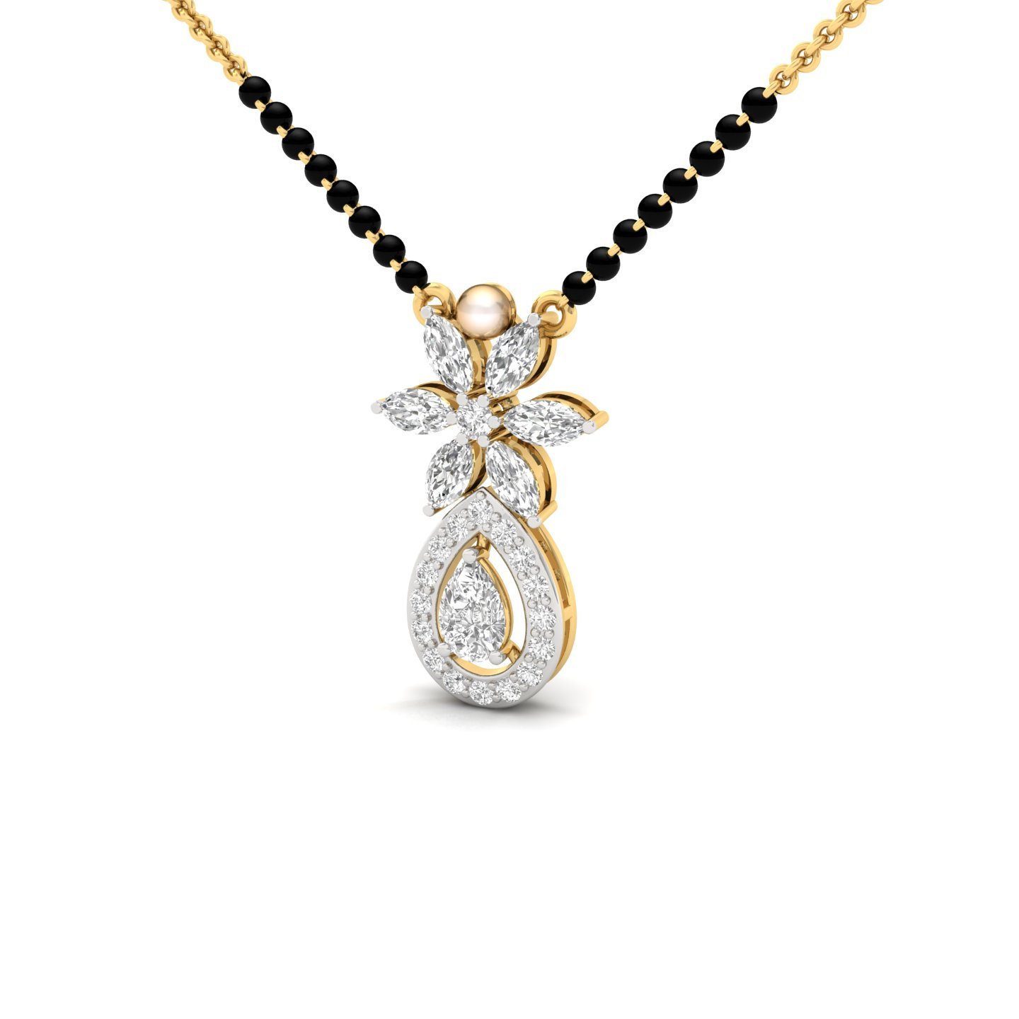 Pear & Marquise Diamond Mangalsutra Pendant | Floral Lab Grown CVD Diamond Jewellery | 925 Silver | 10K | 14K | 18K - View 2