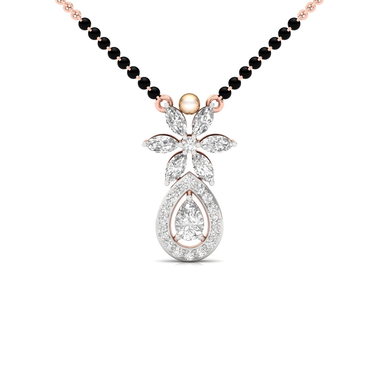 Pear & Marquise Diamond Mangalsutra Pendant | Floral Lab Grown CVD Diamond Jewellery | 925 Silver | 10K | 14K | 18K - Rose Gold Main View