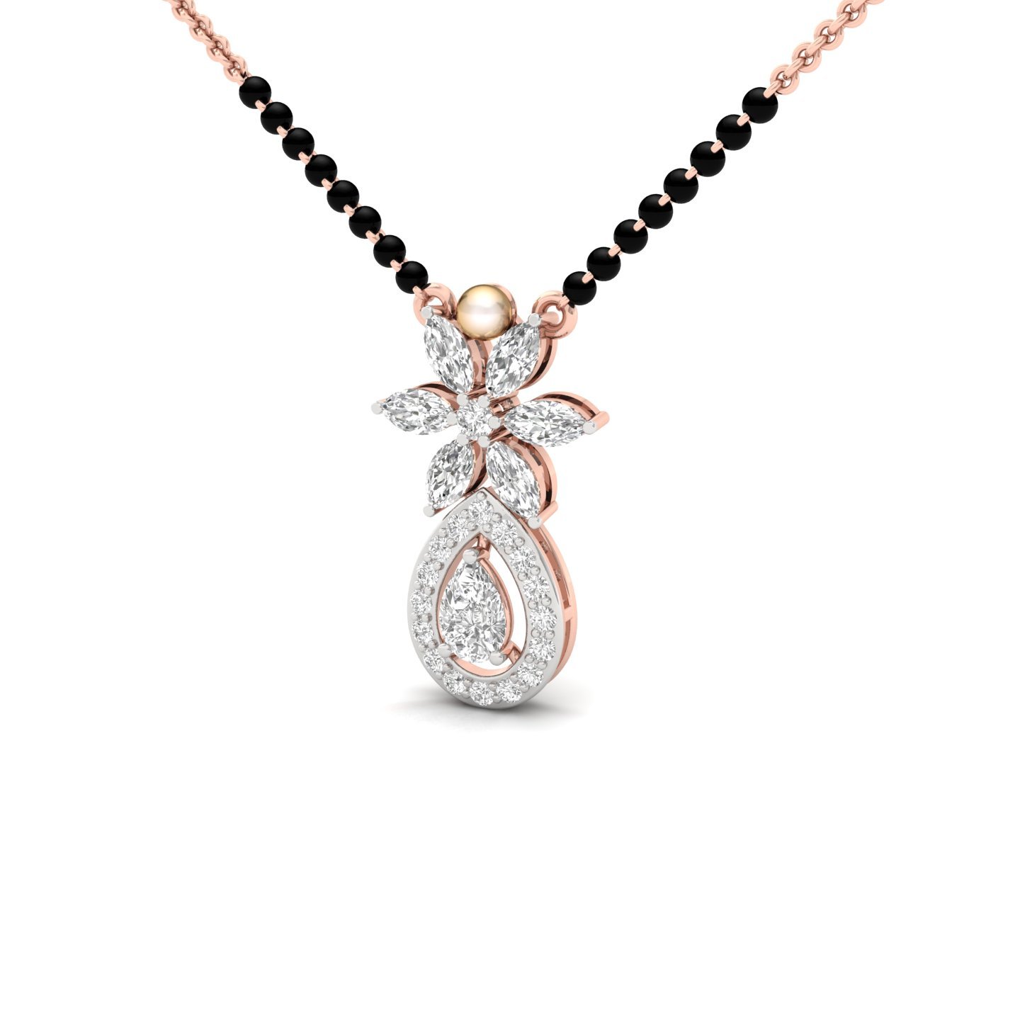 Pear & Marquise Diamond Mangalsutra Pendant | Floral Lab Grown CVD Diamond Jewellery | 925 Silver | 10K | 14K | 18K - View 2