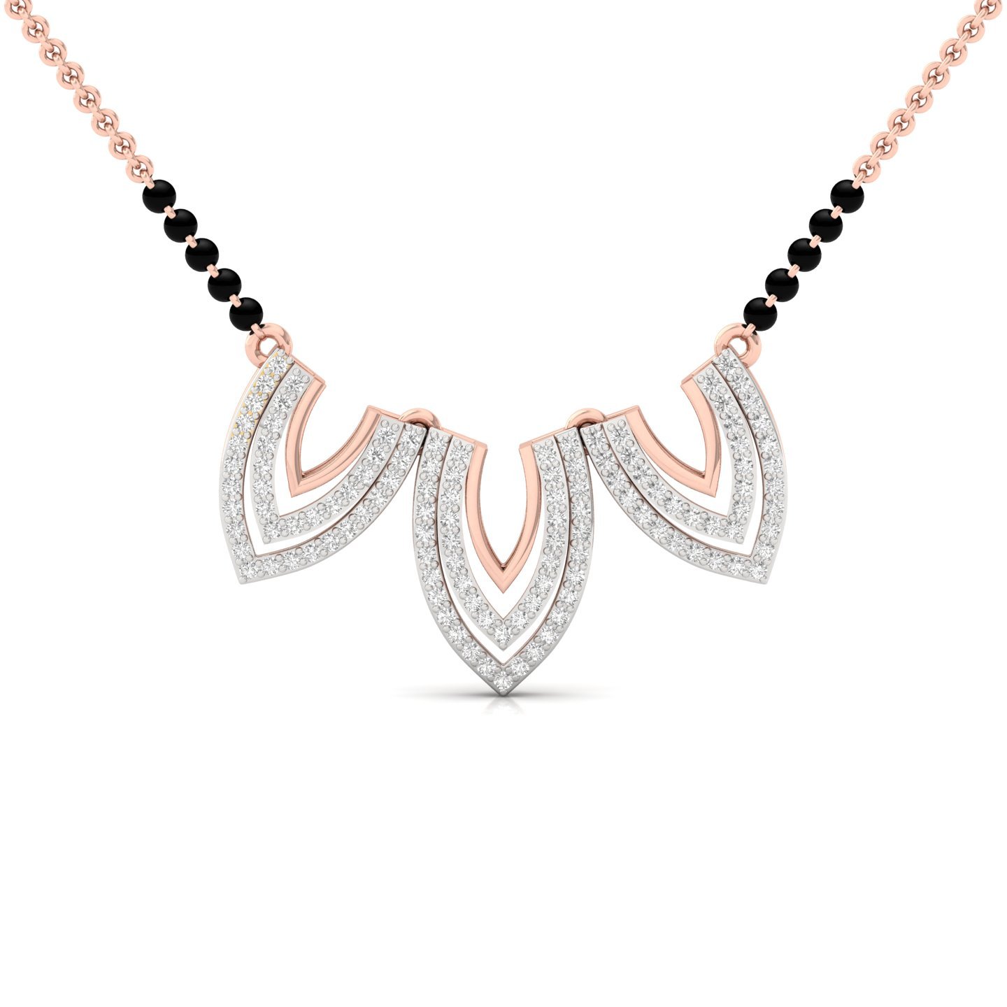 Round Diamond Triple Layer Mangalsutra Pendant | Contemporary Lab Grown CVD Diamond Jewellery | 925 Silver | 10K | 14K | 18K - Rose Gold Main View