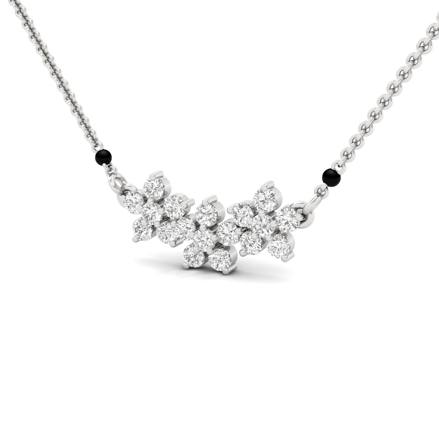 Round Cut Diamond Mangalsutra Pendant | Floral Cluster Lab Grown CVD Diamond Necklace | 925 Silver | 10K | 14K | 18K - View 2