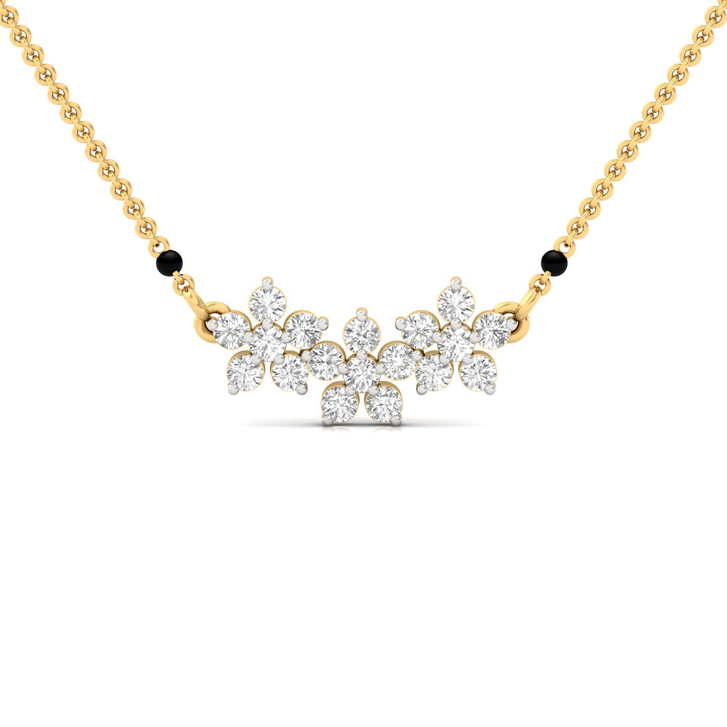 Round Cut Diamond Mangalsutra Pendant | Floral Cluster Lab Grown CVD Diamond Necklace | 925 Silver | 10K | 14K | 18K - Gold Main View